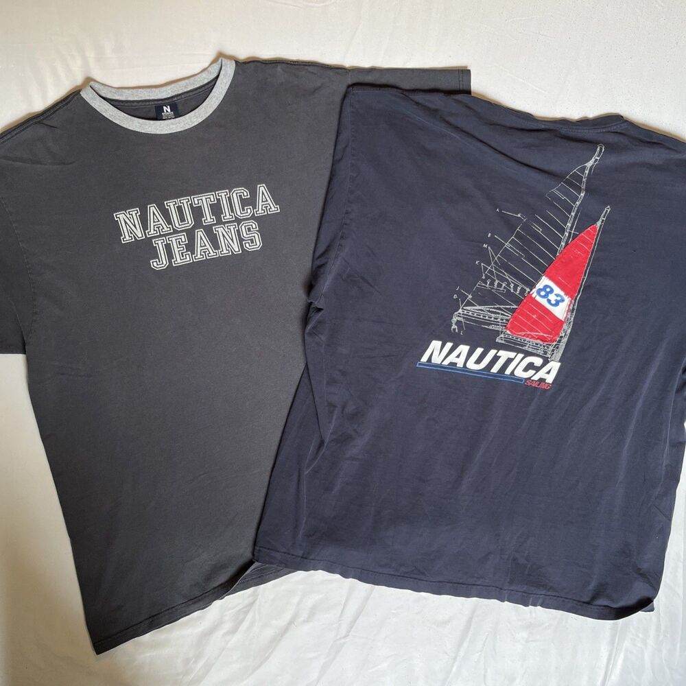 Lot Of 2 VTG Nautica T Shirts 2XL & 3XL Mens Jeans Sailing Distressed